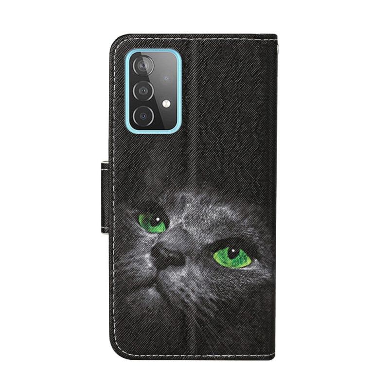 Lederhüllen Samsung Galaxy A52 4G / A52 5G Handyhülle Katze Mit Grünen Augen Und Tanga