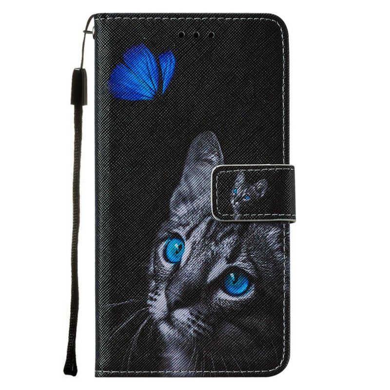 Lederhüllen Samsung Galaxy A52 4G / A52 5G Katze Und Blauer Schmetterling