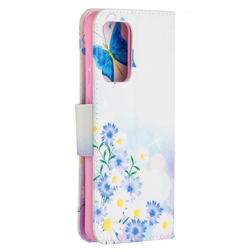 Lederhüllen Samsung Galaxy A52 4G / A52 5G Magenta Bemalte Schmetterlinge Und Blumen