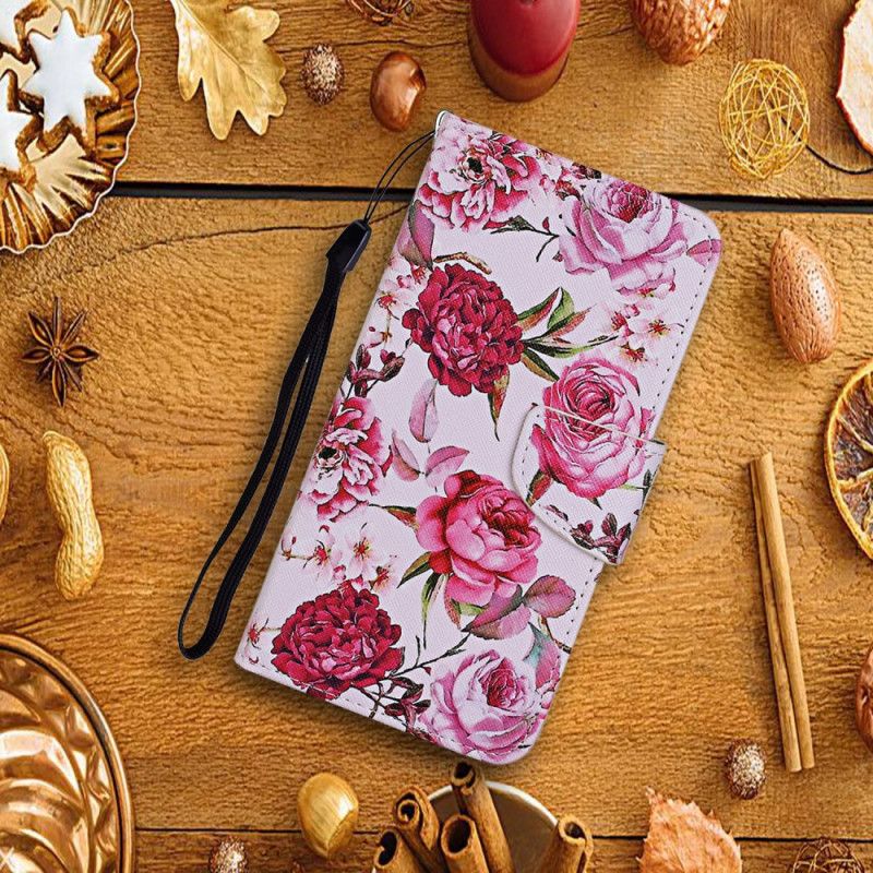 Lederhüllen Samsung Galaxy A52 4G / A52 5G Meisterhafte Blumen Mit Tanga