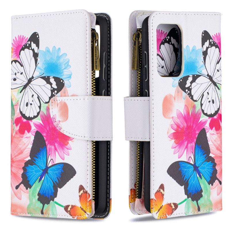 Lederhüllen Samsung Galaxy A52 4G / A52 5G Schwarz Schmetterlings-Reißverschlusstasche