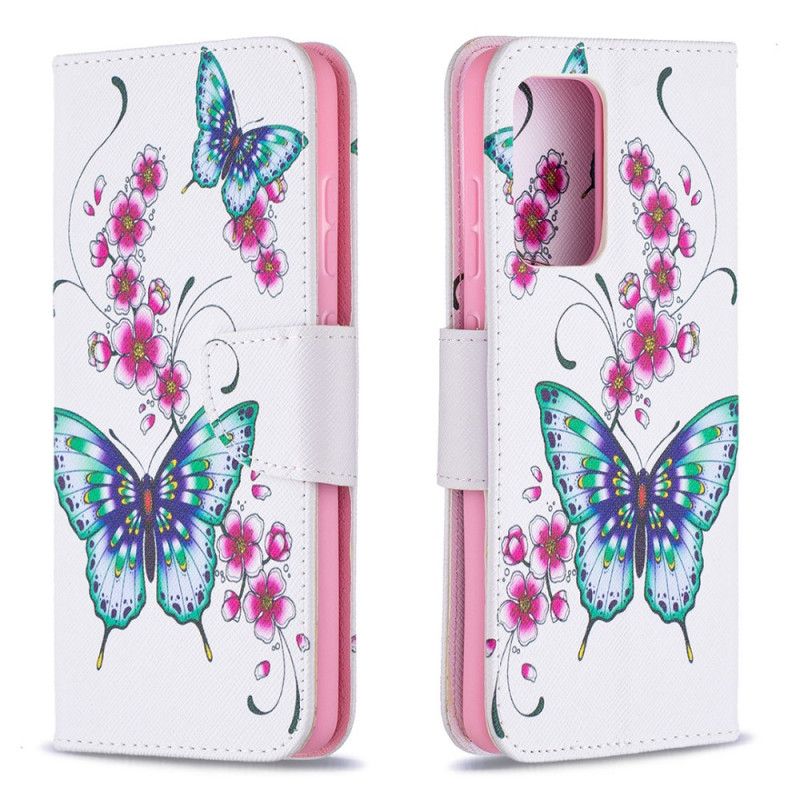 Lederhüllen Samsung Galaxy A52 4G / A52 5G Weiß Könige Schmetterlinge