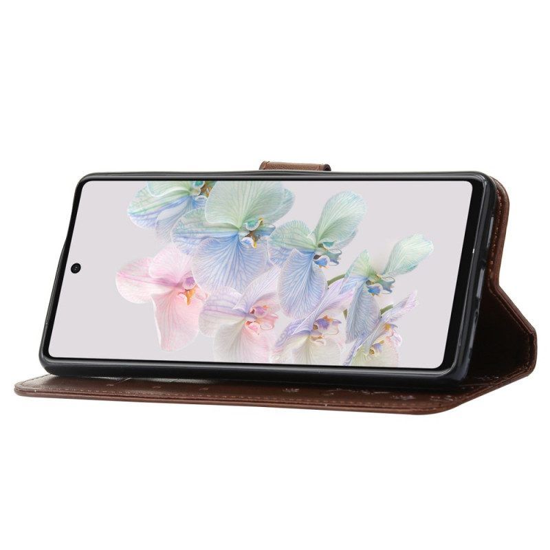 Flip Case Für Google Pixel 7 Mit Kordel Blumen Und Schmetterlinge Mit Riemen