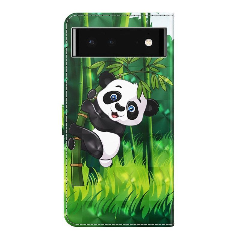 Flip Case Für Google Pixel 7 Mit Kordel Panda Und Bambus Mit Schlüsselband