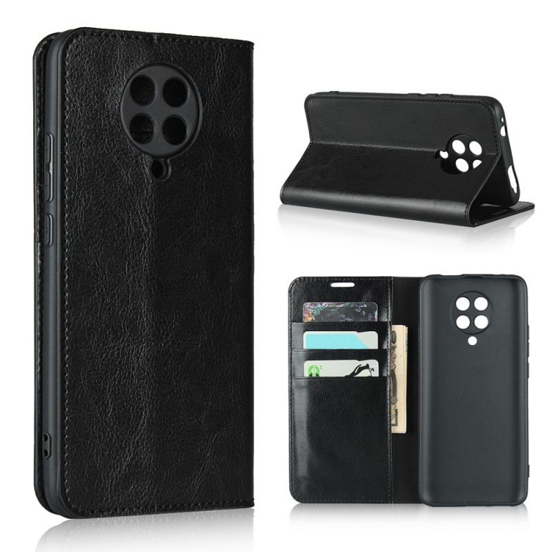 Flip Case Für Xiaomi Poco F2 Pro Schwarz Echtes Leder