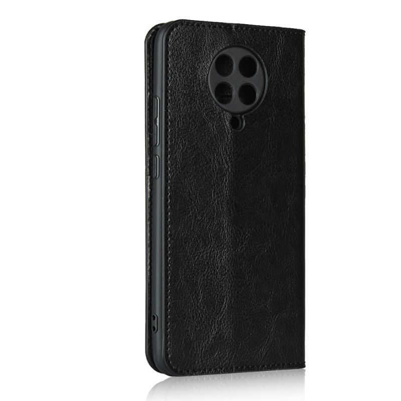 Flip Case Für Xiaomi Poco F2 Pro Schwarz Echtes Leder