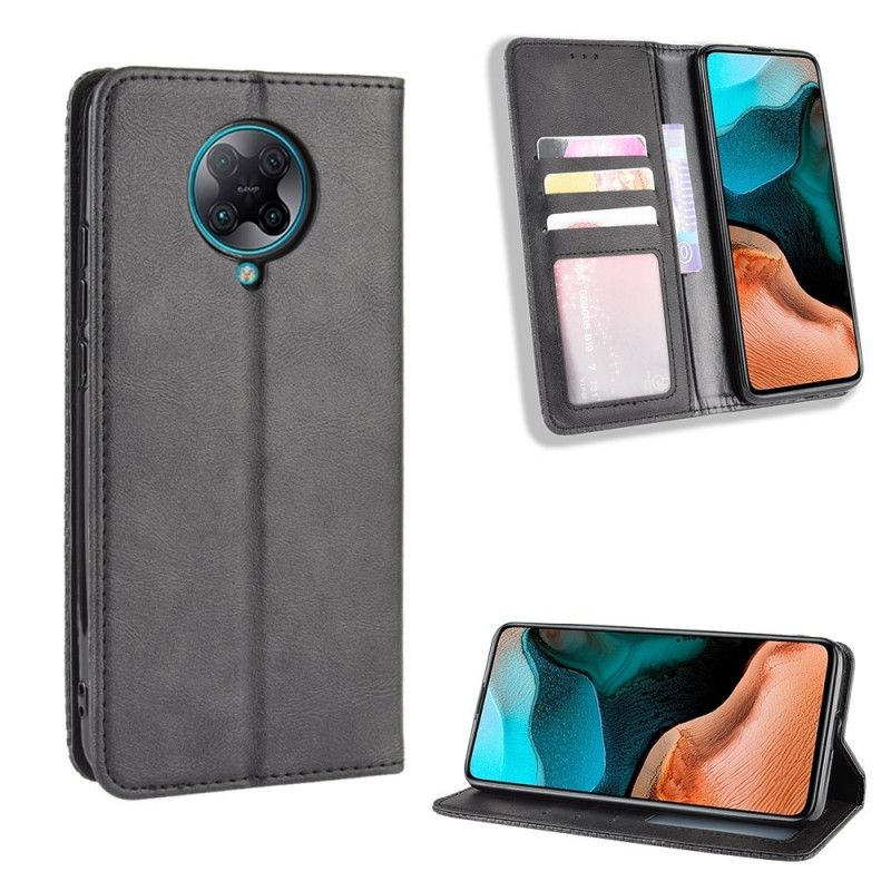 Flip Case Xiaomi Poco F2 Pro Schwarz Stilisierter Vintage-Ledereffekt