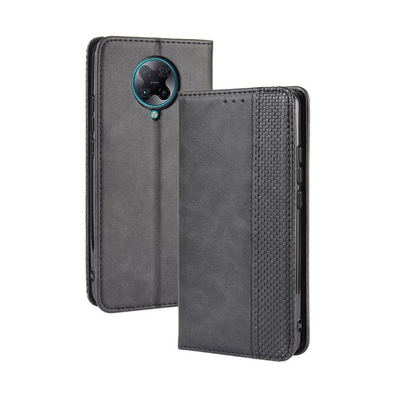 Flip Case Xiaomi Poco F2 Pro Schwarz Stilisierter Vintage-Ledereffekt