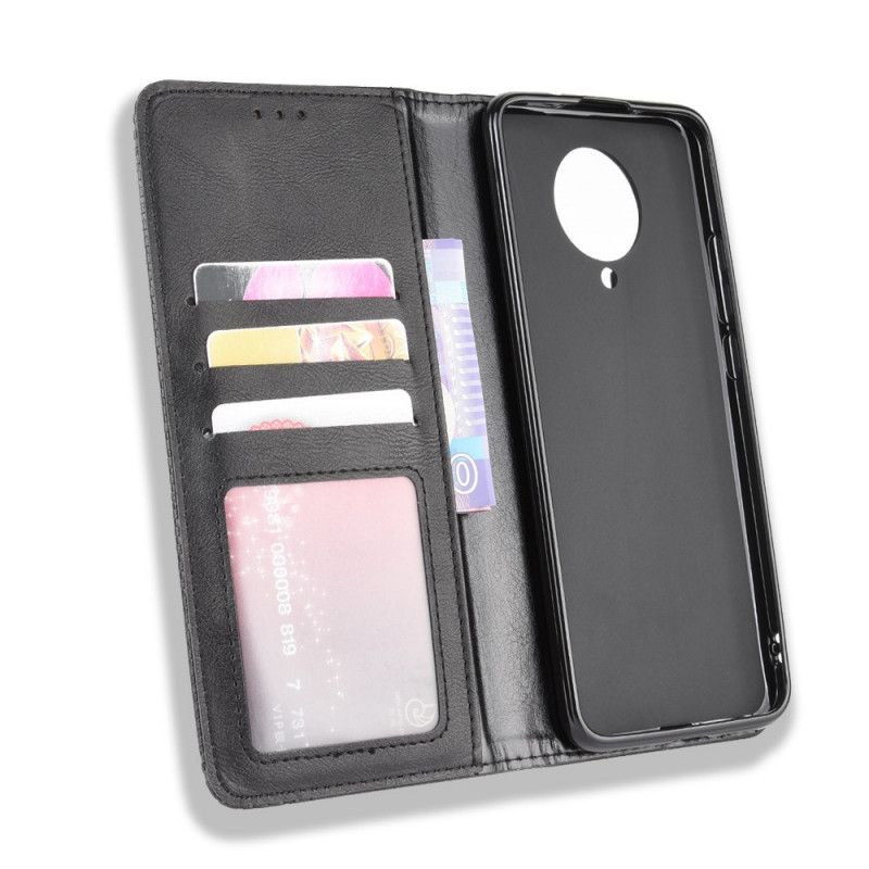 Flip Case Xiaomi Poco F2 Pro Schwarz Stilisierter Vintage-Ledereffekt