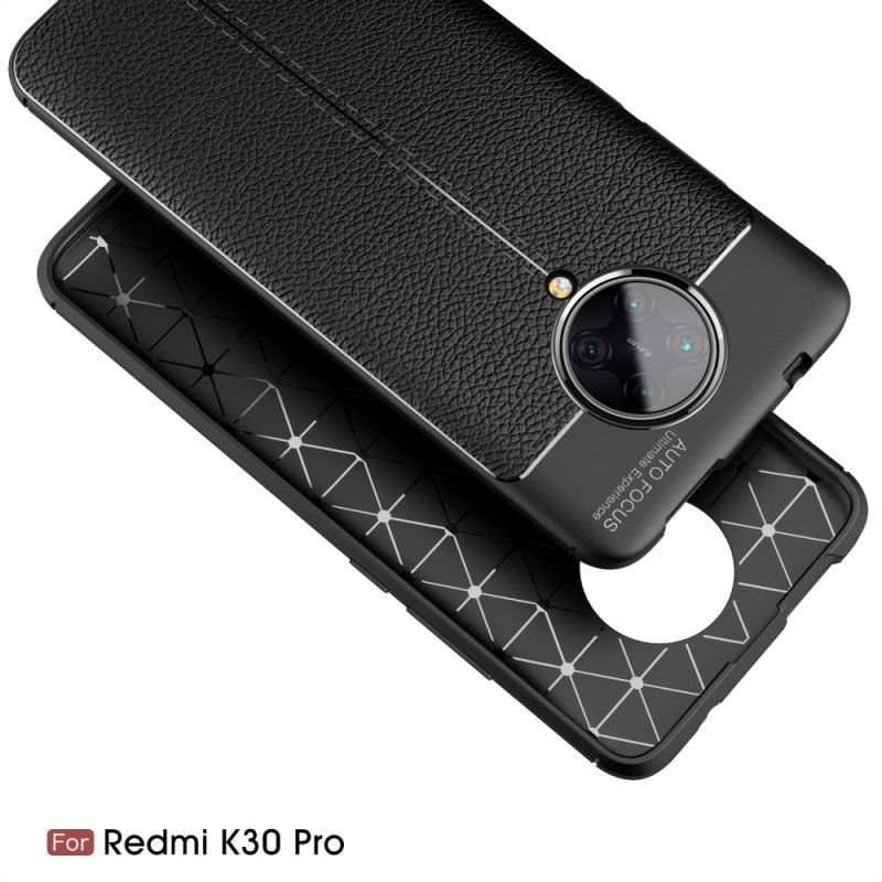 Hülle Für Xiaomi Poco F2 Pro Schwarz Doppellinien-Litschileder-Effekt