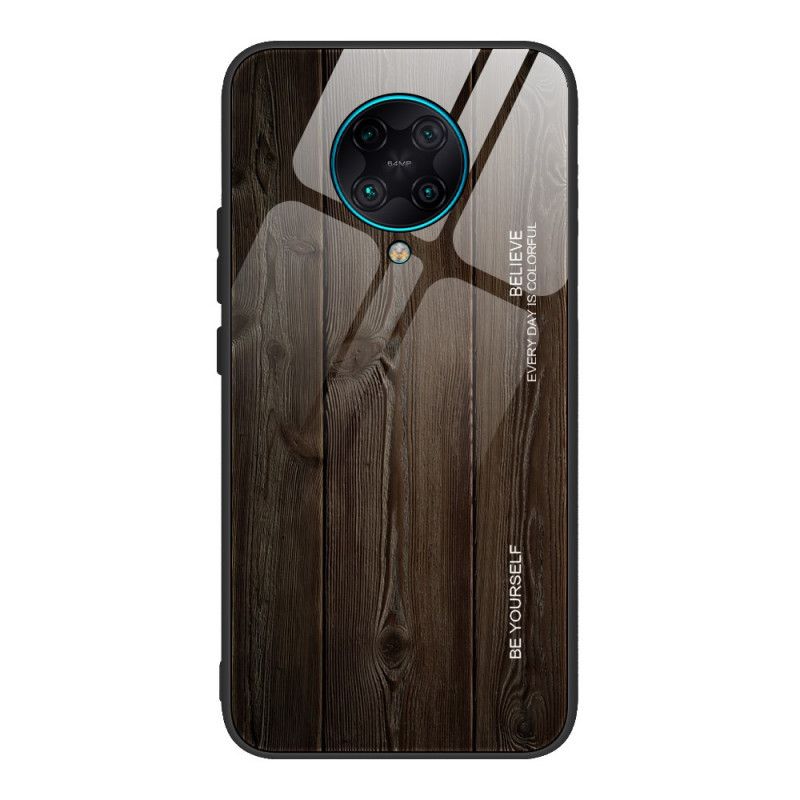 Hülle Für Xiaomi Poco F2 Pro Schwarz Gehärtetes Holzdesign