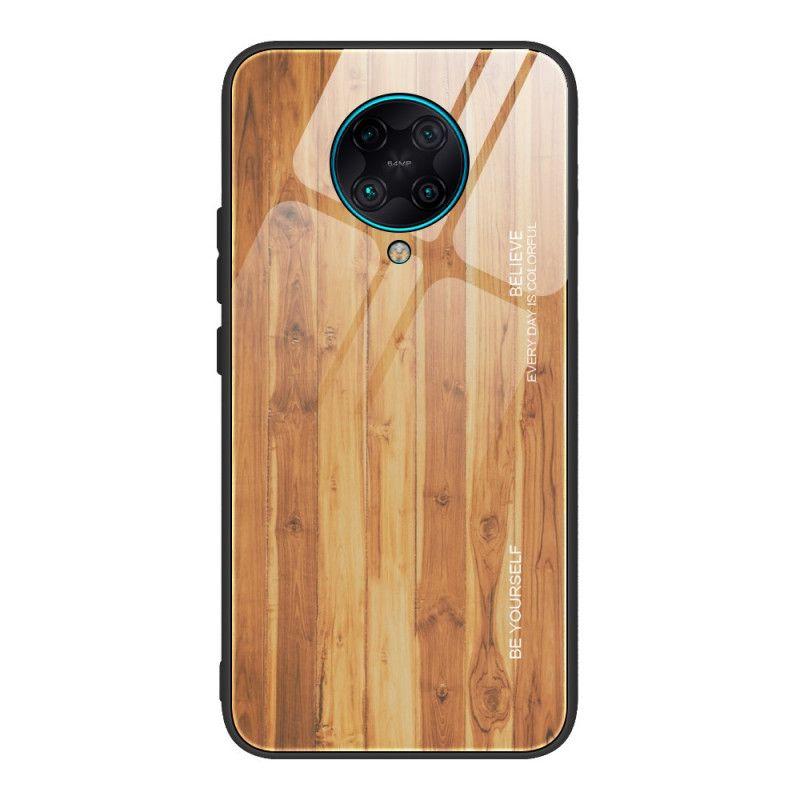 Hülle Für Xiaomi Poco F2 Pro Schwarz Gehärtetes Holzdesign