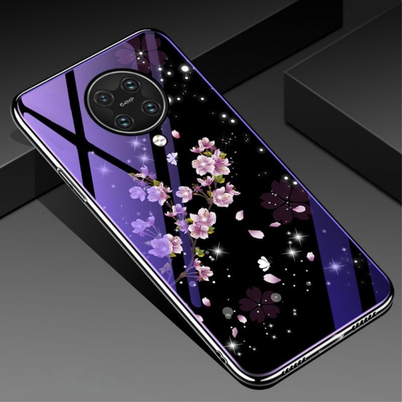 Hülle Xiaomi Poco F2 Pro Lila Gehärtetes Glas Und Blumensilikon