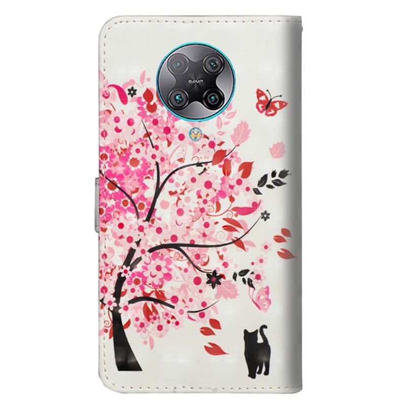Lederhüllen Xiaomi Poco F2 Pro Rosa Baum Und Schwarze Katze
