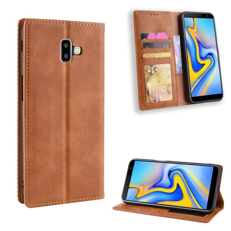 Flip Case Samsung Galaxy J6 Plus Schwarz Stilisierter Vintage-Ledereffekt