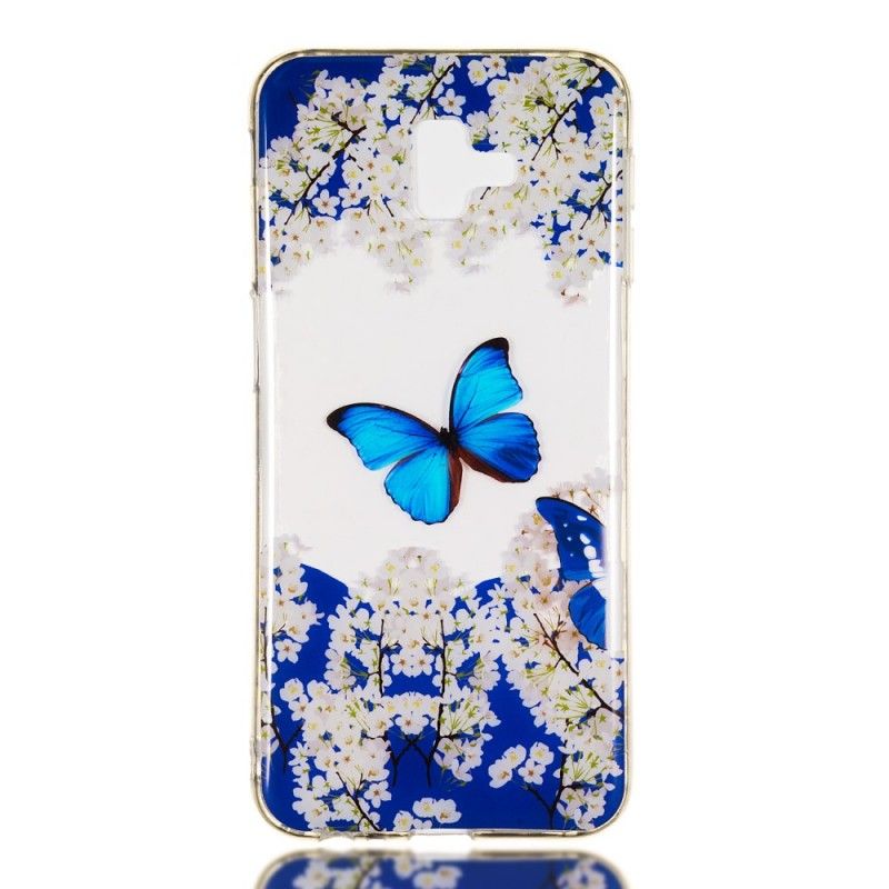 Hülle Samsung Galaxy J6 Plus Blauer Schmetterling Und Winterblumen