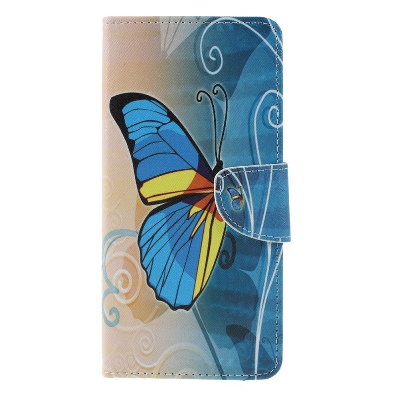 Lederhüllen Samsung Galaxy J6 Plus Hellblau Schmetterlinge Und Blumen