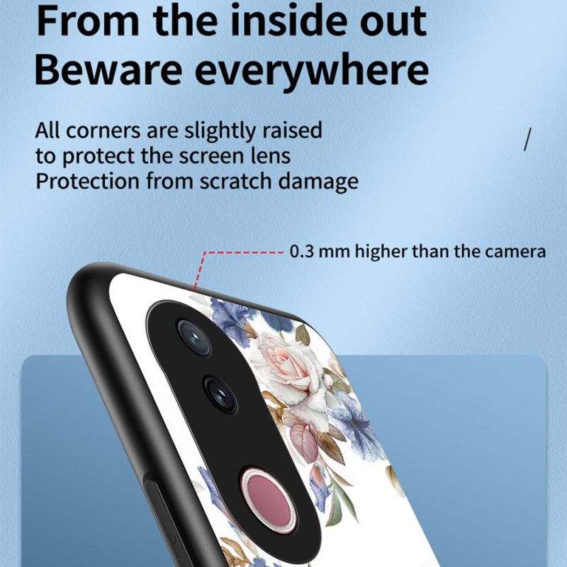 Hülle Vivo V50 5g Handyhülle Gehärtetes Glas Blumenmuster