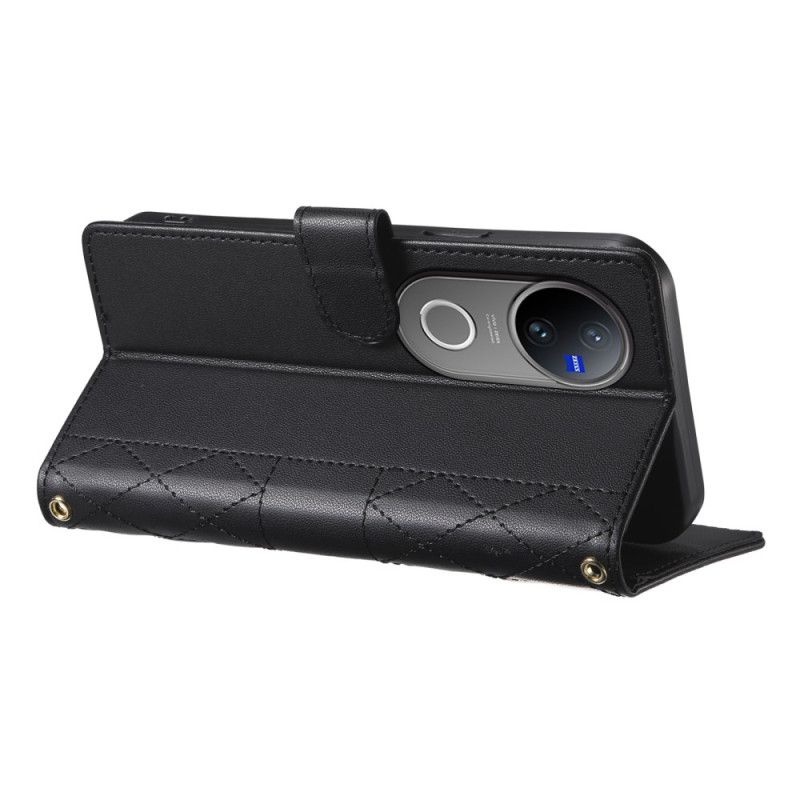 Lederhüllen Für Vivo V50 5g Gesteppt Mit Tragegurt Und Schultergurt