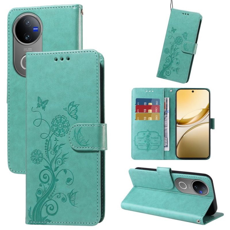 Lederhüllen Vivo V50 5g Blumenmuster Mit Schmetterlingen