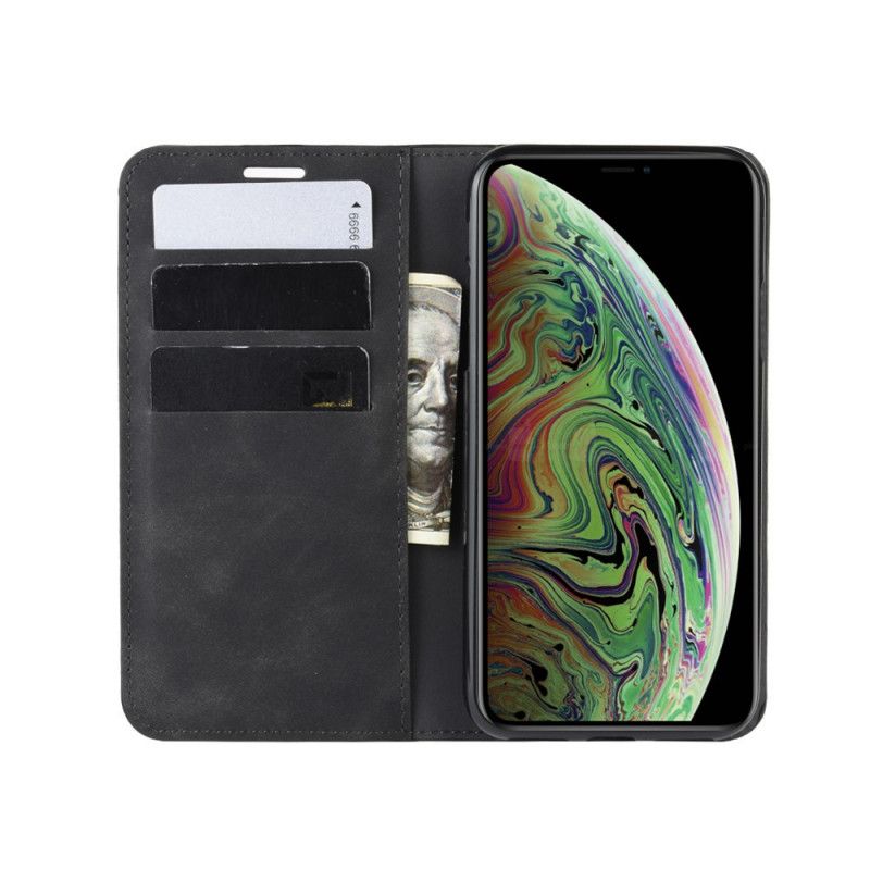 Flip Case Für iPhone XS Max Schwarz Silky Touch Ledereffekt