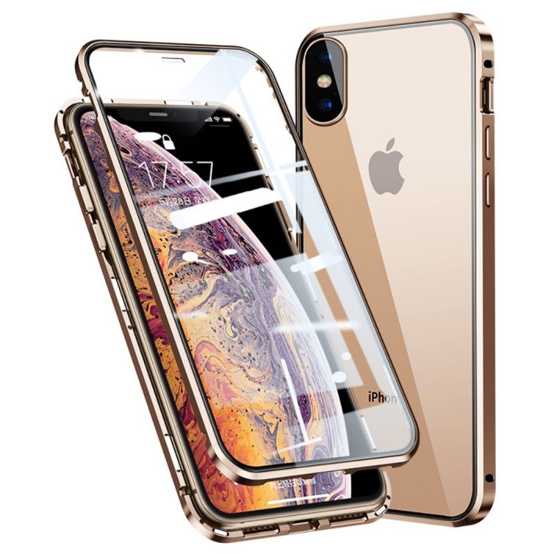 Hülle iPhone XS Max Schwarz Gehärtetes Glas Vorne Und Hinten