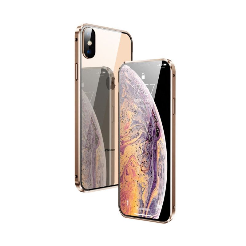 Hülle iPhone XS Max Schwarz Gehärtetes Glas Vorne Und Hinten