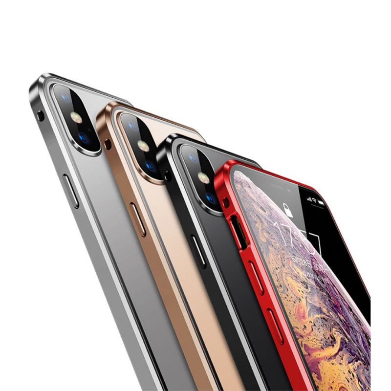 Hülle iPhone XS Max Schwarz Gehärtetes Glas Vorne Und Hinten