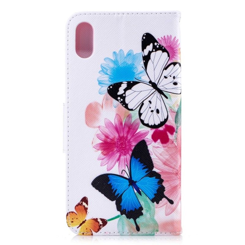Lederhüllen iPhone XS Max Pink Handyhülle Bemalte Schmetterlinge Und Blumen