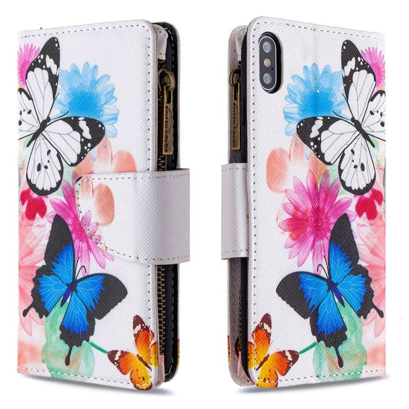 Lederhüllen iPhone XS Max Schwarz Schmetterlings-Reißverschlusstasche