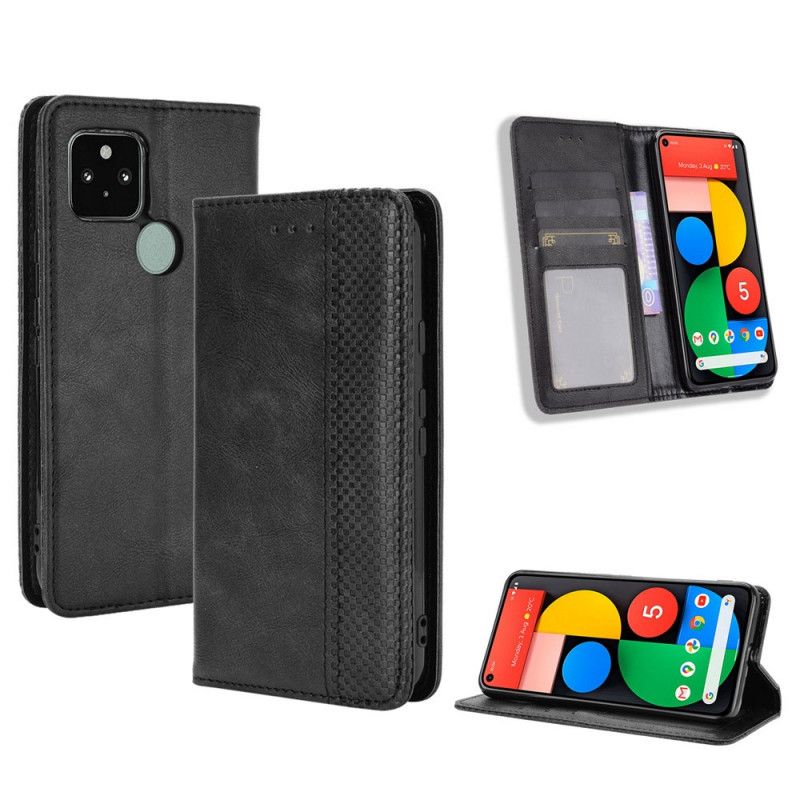 Flip Case Für Google Pixel 5 Schwarz Stilisierter Vintage-Ledereffekt