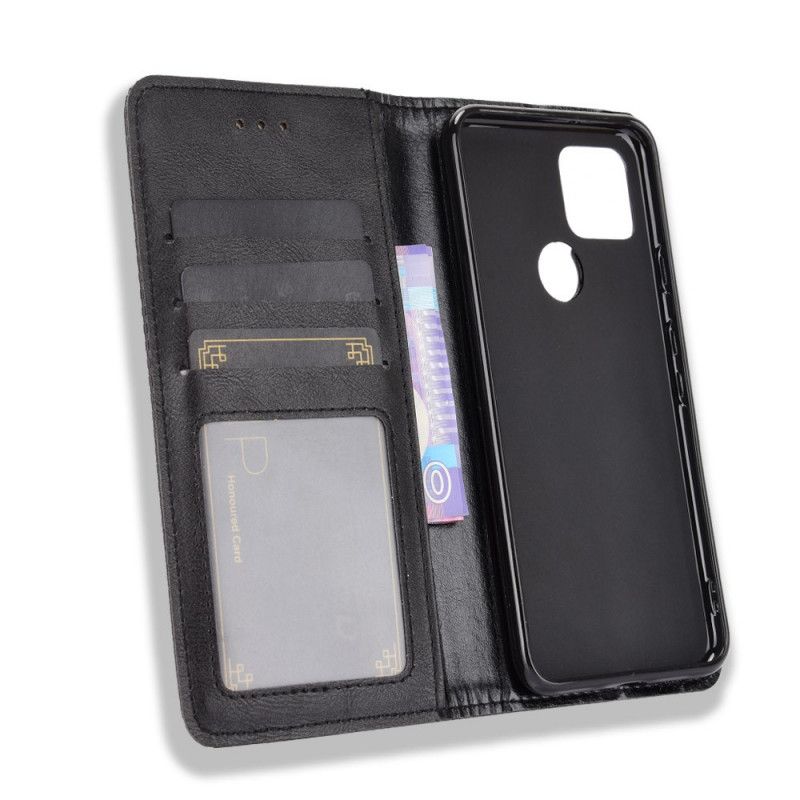 Flip Case Für Google Pixel 5 Schwarz Stilisierter Vintage-Ledereffekt