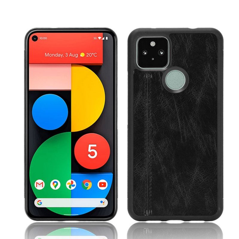 Hülle Google Pixel 5 Schwarz Genähter Ledereffekt