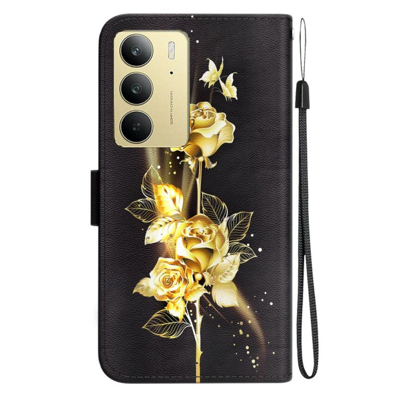 Lederhüllen Realme C75 Goldene Und Rosa Schmetterlinge