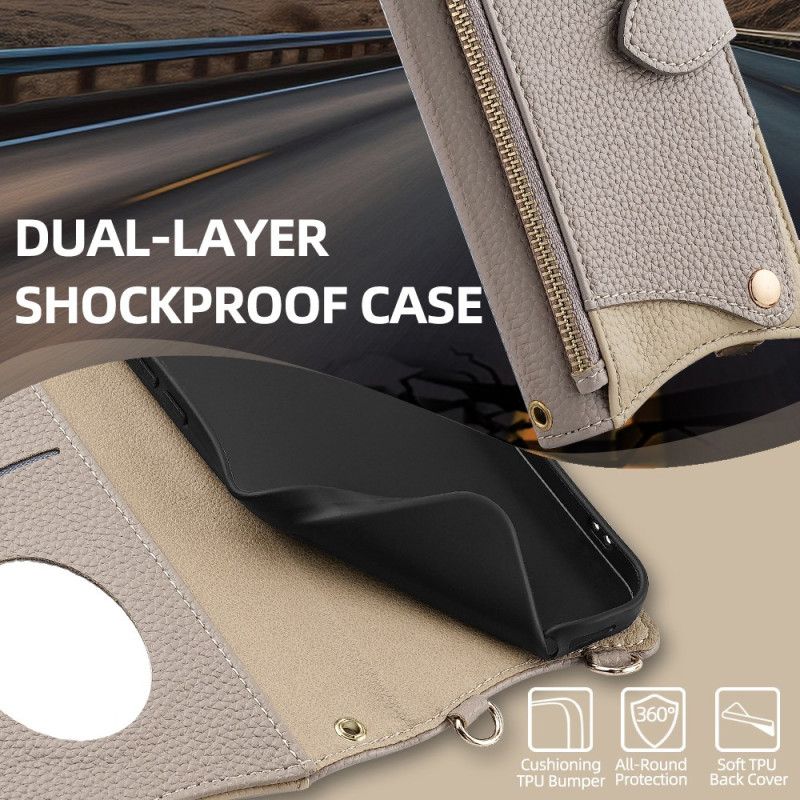 Lederhüllen Realme C75 Zweifarbige Geldbörse Mit Kette