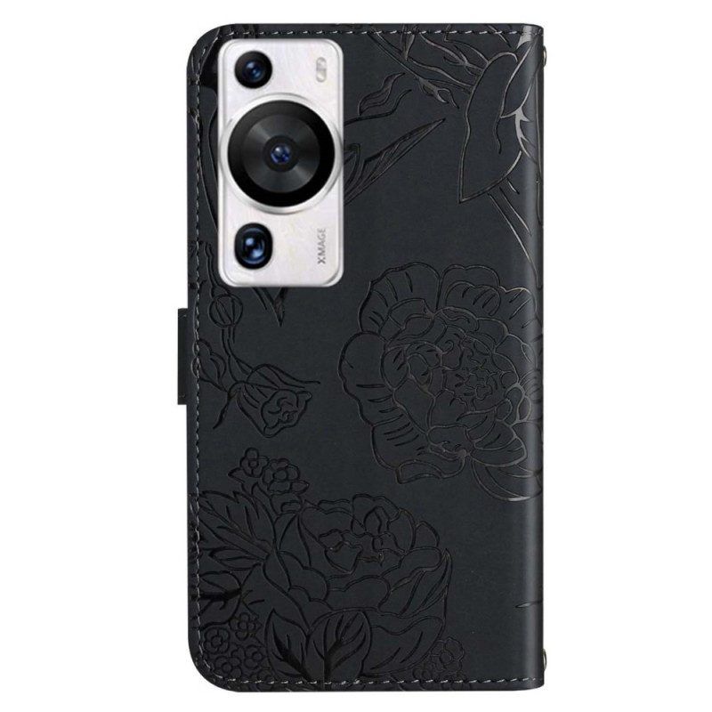 Flip Case Für Huawei P60 Pro Schmetterlinge Mit Schultergurt