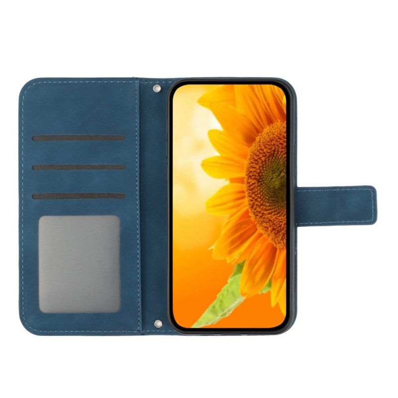 Lederhüllen Für Huawei P60 Pro Sonnenblume Und Schultergurt
