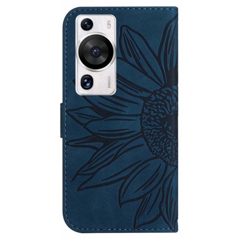 Lederhüllen Für Huawei P60 Pro Sonnenblume Und Schultergurt