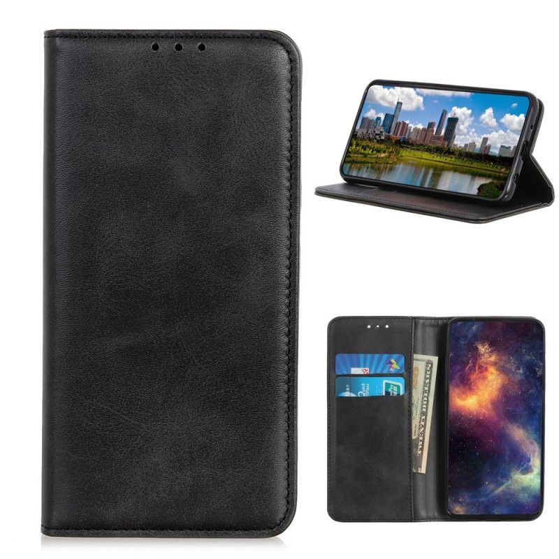 Flip Case Samsung Galaxy A42 5G Schwarz Gespaltenes Leder