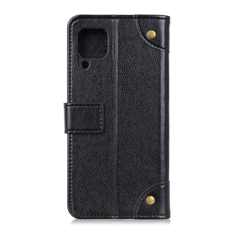 Flip Case Samsung Galaxy A42 5G Schwarz Nieten Aus Gespaltenem Nappaleder