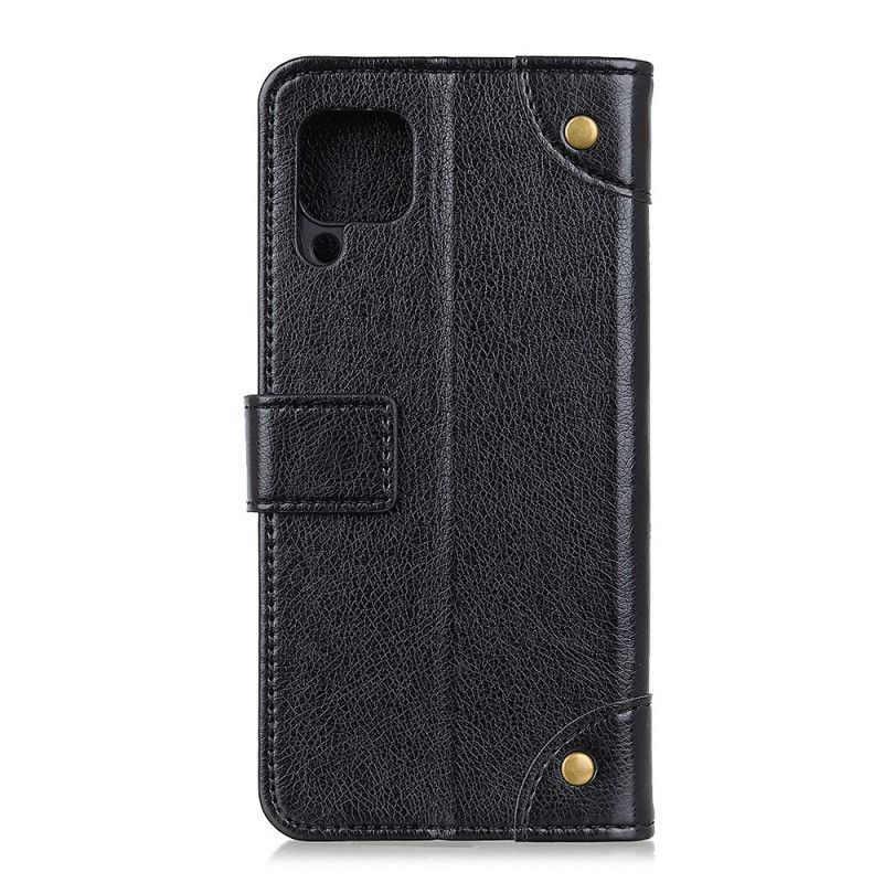 Flip Case Samsung Galaxy A42 5G Schwarz Nieten Aus Gespaltenem Nappaleder