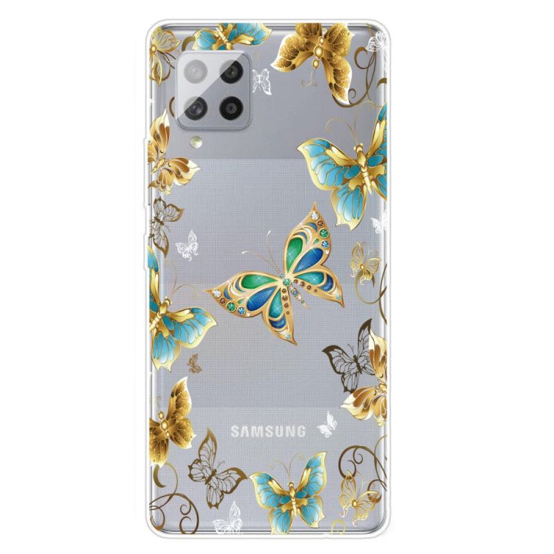 Hülle Für Samsung Galaxy A42 5G Dunkelblau Design Schmetterlinge