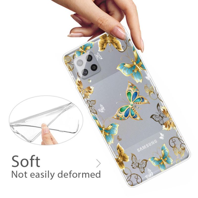 Hülle Für Samsung Galaxy A42 5G Dunkelblau Design Schmetterlinge