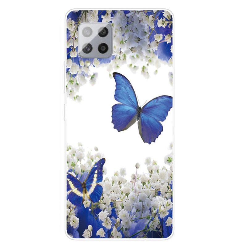 Hülle Für Samsung Galaxy A42 5G Dunkelblau Design Schmetterlinge