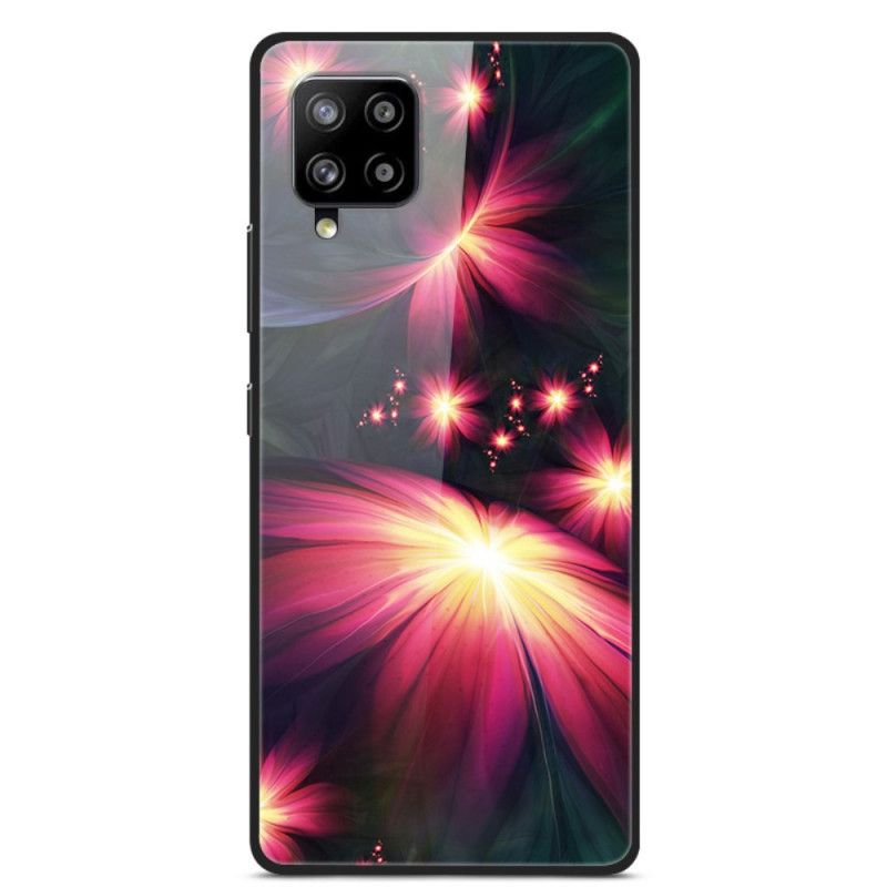 Hülle Für Samsung Galaxy A42 5G Rot Gehärtete Glasblumen