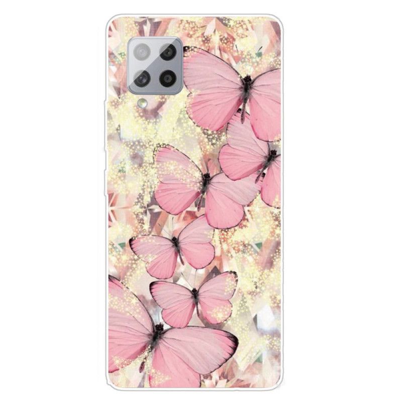 Hülle Samsung Galaxy A42 5G Pink Handyhülle Schmetterlinge Schmetterlinge