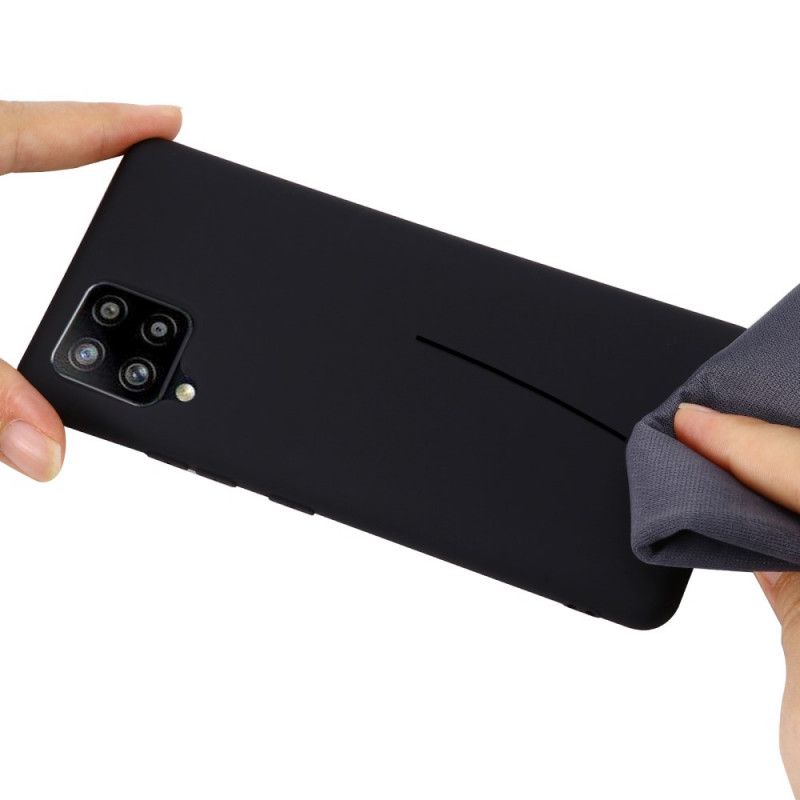 Hülle Samsung Galaxy A42 5G Schwarz Handyhülle Flüssiges Silikon Mit Armband