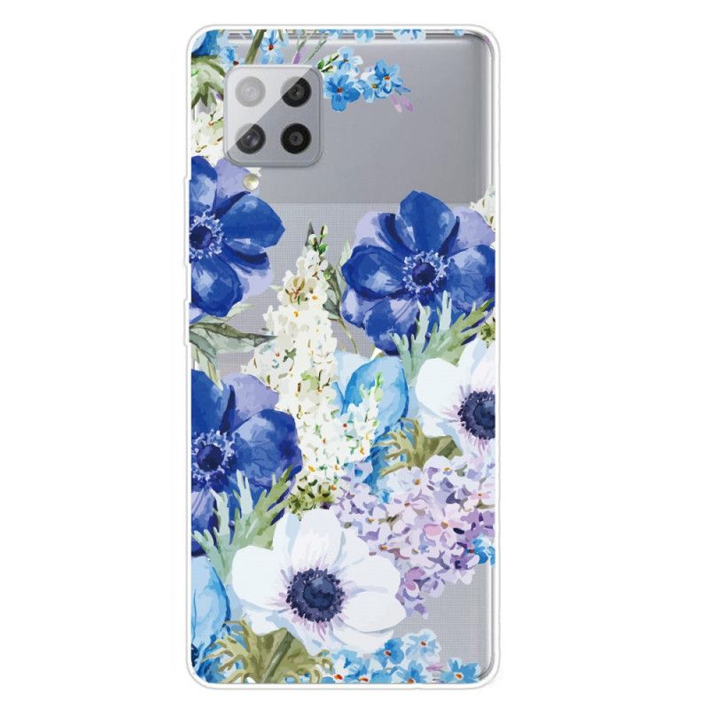 Hülle Samsung Galaxy A42 5G Transparente Aquarellblaue Blüten
