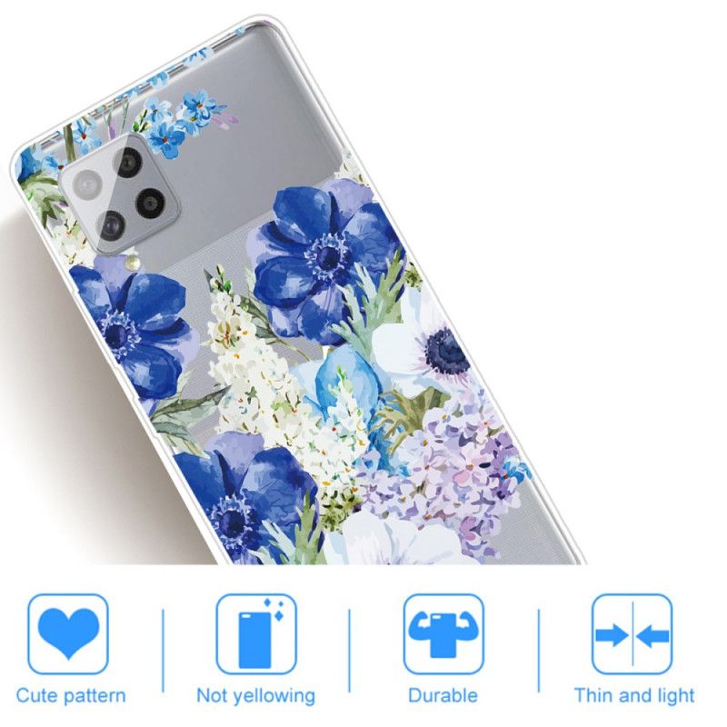 Hülle Samsung Galaxy A42 5G Transparente Aquarellblaue Blüten