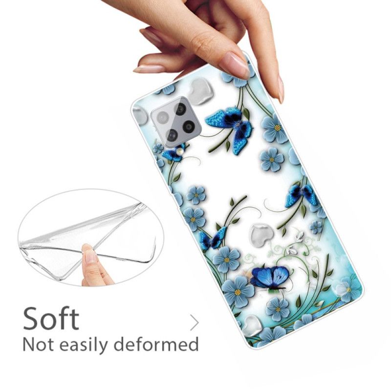 Hülle Samsung Galaxy A42 5G Transparente Retro-Schmetterlinge Und Blumen